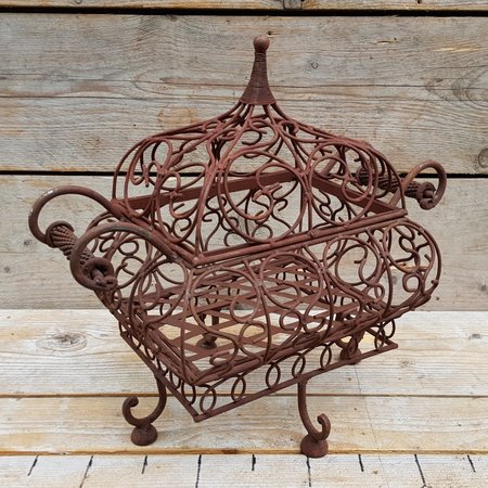 Brocante Franse smeedijzeren mand met deksel