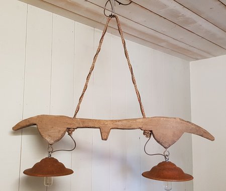 Robuuste hanglamp van cortenstaal en hout - HC9