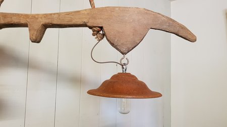 Robuuste hanglamp van cortenstaal en hout - HC9