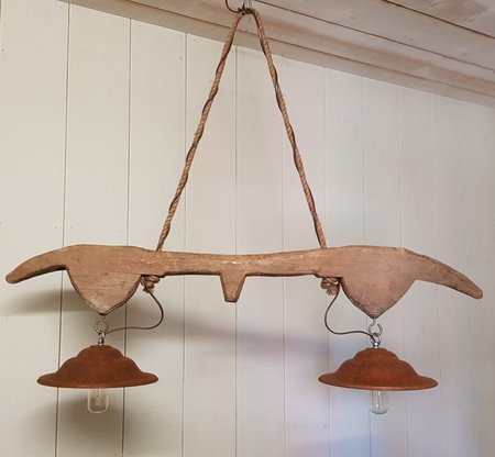 Robuuste hanglamp van cortenstaal en hout - HC9