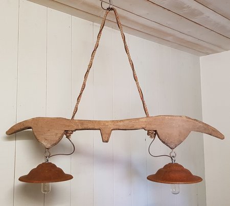 Robuuste hanglamp van cortenstaal en hout - HC9
