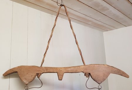 Robuuste hanglamp van cortenstaal en hout - HC9