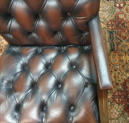 Antieke Chesterfield Gainsborough bureaustoel Oxblood