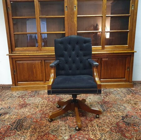 Antieke Chesterfield Gainsborough bureaustoel zwart stof