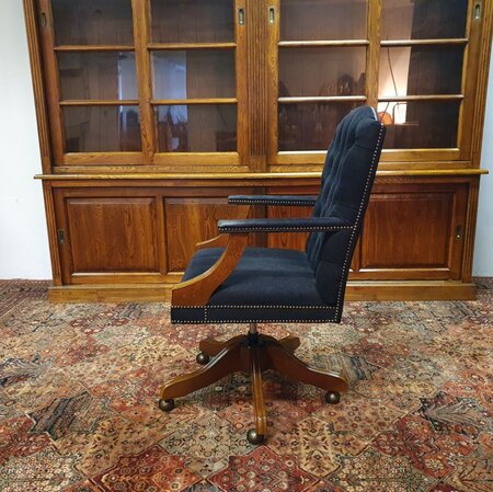 Antieke Chesterfield Gainsborough bureaustoel zwart stof