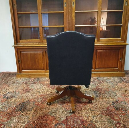 Antieke Chesterfield Gainsborough bureaustoel zwart stof