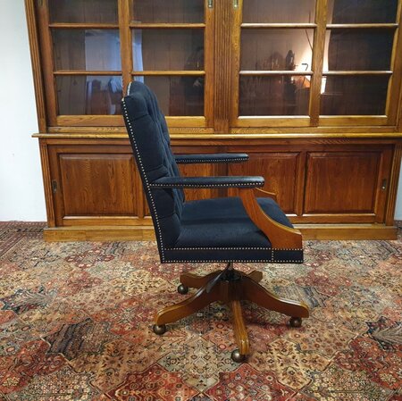 Antieke Chesterfield Gainsborough bureaustoel zwart stof