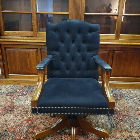 Antieke Chesterfield Gainsborough bureaustoel zwart stof