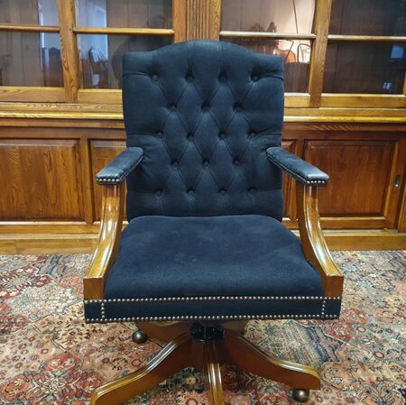 Antieke Chesterfield Gainsborough bureaustoel zwart stof