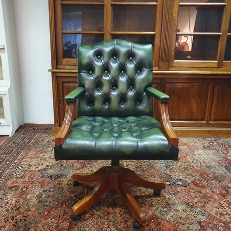 Antieke Chesterfield Gainsborough bureaustoel Donkergroen