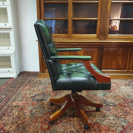 Antieke Chesterfield Gainsborough bureaustoel Donkergroen