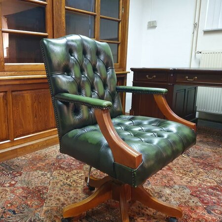 Antieke Chesterfield Gainsborough bureaustoel Donkergroen