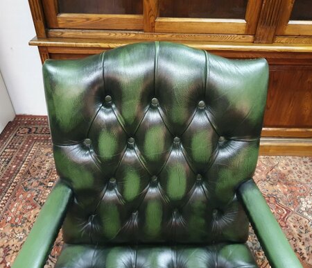 Antieke Chesterfield Gainsborough bureaustoel Donkergroen