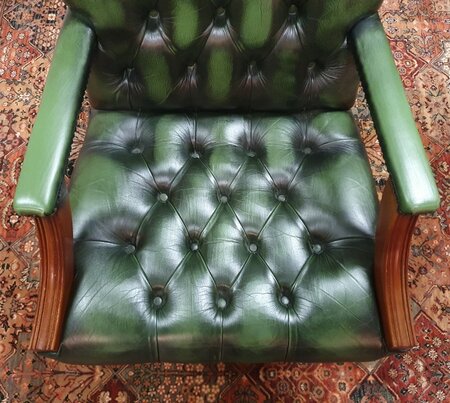 Antieke Chesterfield Gainsborough bureaustoel Donkergroen