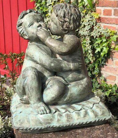 Antiek brons standbeeld 2 Engeltjes op kussen