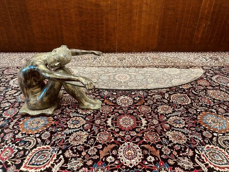 Unieke glazen tafel met bronzen vrouw