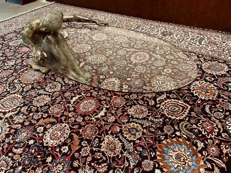 Unieke glazen tafel met bronzen vrouw