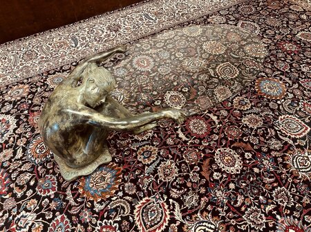 Unieke glazen tafel met bronzen vrouw