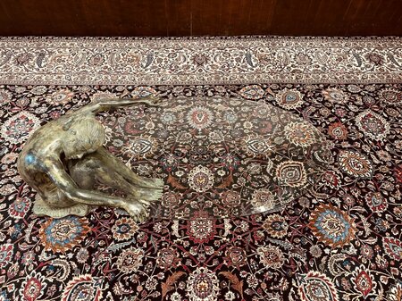 Unieke glazen tafel met bronzen vrouw