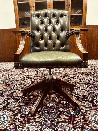 Antieke Chesterfield Gainsborough bureaustoel Groen