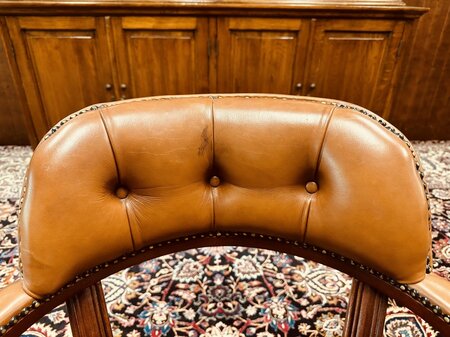 Antieke Engelse lederen bureaustoel cognac