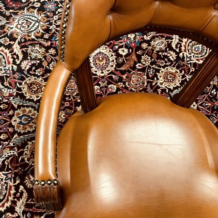 Antieke Engelse lederen bureaustoel cognac