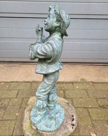 Antiek bronze fontein Jongen met de fluit Gesigneerd