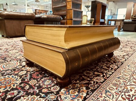 Antieke Engelse Boeken salontafel met lederen blad