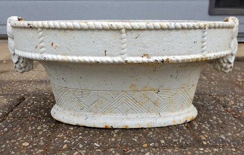 Franse brocante ovale jardinière bloembak wit