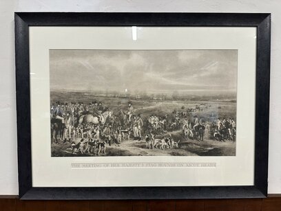 Prent "The meeting of her majesty's stag hounds on ascot heath"