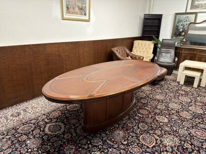 Originele Globe Wernicke Vergadertafel met Lederen Inleg