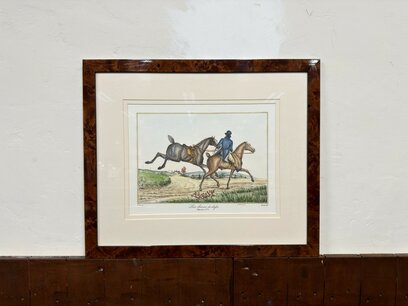 Oude Engelse prent Ruiter in notenhouten lijst
