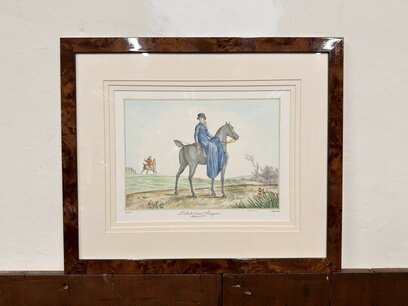 Engelse prent Ruiter in notenhouten lijst