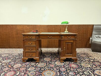 Nieuw! - Klassiek Engels Bureau Partnerdesk Groen Leder