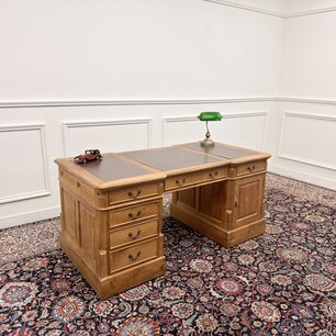 Classic English Teak Desk with Brown Leather