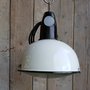 Antieke industriële emaille hanglamp met bol glas - HI18