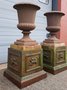 2 Unique antique cast iron garden vases on column