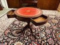 Antieke Engelse ronde salontafel met lederen blad