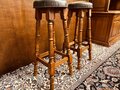 Antique English Chesterfield mahogany bar with bar stools
