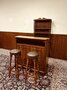 Antique English Chesterfield mahogany bar with bar stools