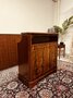 Antique English Chesterfield mahogany bar with bar stools