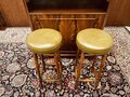 Antique English Chesterfield mahogany bar with bar stools